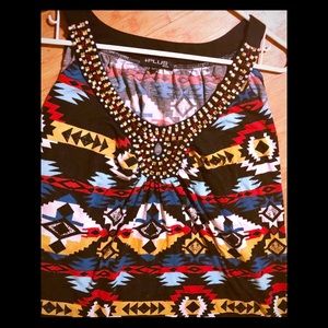 Cute Aztec pattern top with embellished neckline